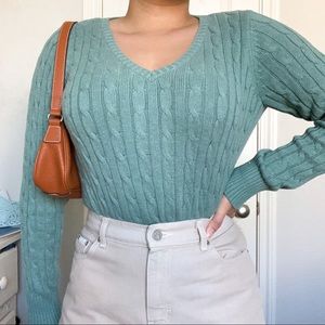 Cute knitted light deep teal v neck sweater